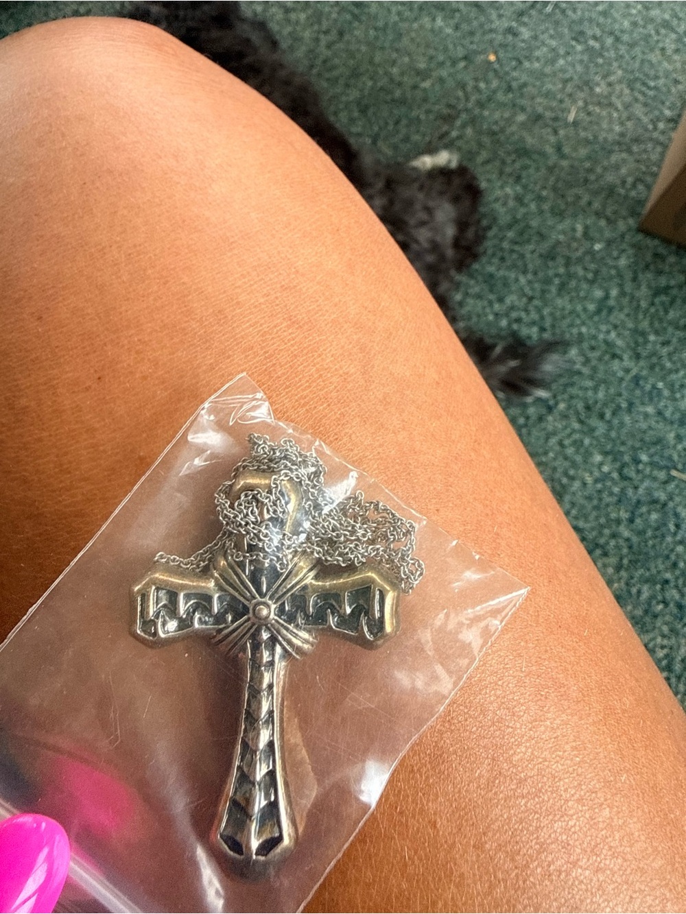 Silver-Tone Decorative Cross Pendant Necklace - Silver
